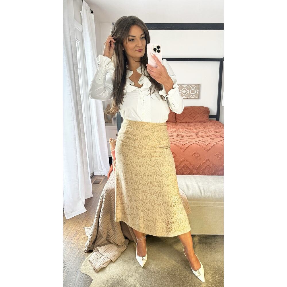 Vintage 90’s Talbots Size 8 100% Silk Damask Midi Skirt